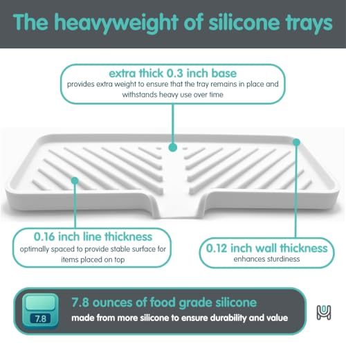 Silicone Soap Dish Tray and Sponge Holder with Drain Chute and Feet | 3-Way Sloped Design | Bathroom and Kitchen Sink Organizer Caddy (Grey, 10"x4", 7.8 Ounces) - color: Grey, size: 10"x4"