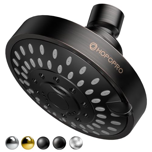 High Pressure Shower Head, HOPOPRO 5-Mode Fixed Showerhead, NBC Recommended | The Washington Post, NBC, Today Recommended, Consumer Reports Tested High Flow Fixed Shower Head (4 Inch Oil Rubbed Bronze) - color: Oil Rubbed Bronze, style: 4 Inch Modern