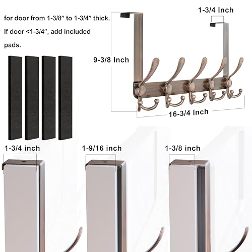 Over Door Hook 2.0 - Upgraded Version - Simple-Assembly, Strong, Heavy-Duty Stainless Steel 5-Tri-Hook Over The Door Hanger Rack, SimpleStrong Series, Antique Copper, Pack of 2 - color: Copper