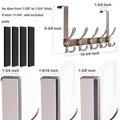 Over Door Hook 2.0 - Upgraded Version - Simple-Assembly, Strong, Heavy-Duty Stainless Steel 5-Tri-Hook Over The Door Hanger Rack, SimpleStrong Series, Antique Copper, Pack of 2 - color: Copper