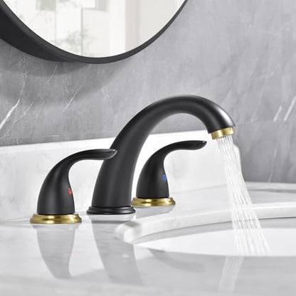 sumerain 8 Inch Widespread Bathroom Faucet 3 Hole Vanity Faucet SUS 304 Stainless Steel, Black&Gold - color: Black and Gold
