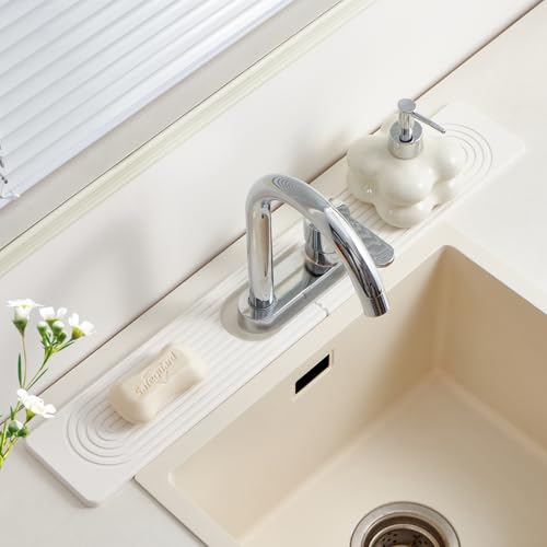 Stone Faucet Mat for Kitchen Sink Oval Hole Bathroom sink splash guard | Water-Absorbing Diatomite Stone Drying Mat & Sink Protectors Absorbent Stone Tray for Bathroom Counter, Oval Hole 6.5" x 2.5" - color: White
