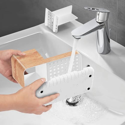 Toothbrush Holders for Bathrooms Countertop Organizer (Wood Grain) | Easy To Clean, Drainage, Non-Slip, Detachable, Kids Electric Toothbrush and Toothpaste Holder - color: Wood Grain