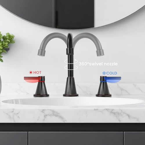 8 Inch Bathroom Faucet 3 Hole ORB 2 Handle Bathroom Sink Faucet | Stainless Steel, 360° Swivel Spout, Widespread 2 Handle, Includes Pop-Up Drain,Water Supply Lines,Oil Rubbed Bronze - color: Oil Rubbed Bronze