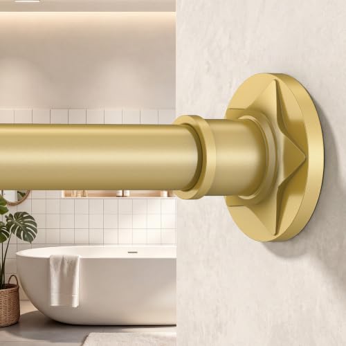 Gold Tension Shower Curtain Rod 30-96 In (8ft) 1.1" Diameter Stainless Steel, Rustproof Heavy Duty, No Drilling Adjustable Room Divider for Bathroom Window Patio Closet - color: Gold, size: 30-96''