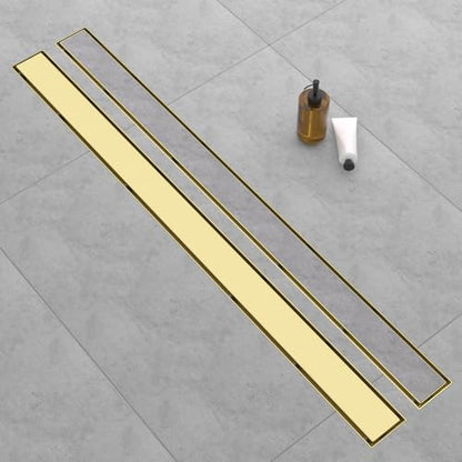 Linear Shower Drain - 48 Inch Brushed Gold, with Tile Insert Panels | AISI 304 Stainless Steel Shower Drain with Adjustable Feet, Hair Catcher, Rectangle Shower Floor Drain Fits Bathroom, Balcony - color: Brushed Gold, size: 48 Inch