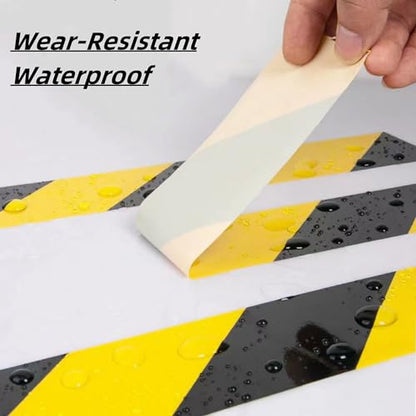 SWRT 2 Inch x 110FT Black & Yellow Hazard Tape Warning Safety Stripe Tape for Floor Marking, Strong Adhesive Wear Resistance Warterproof Caution Tape Roll Ideal for Walls, Floors, Pipes and Equipment
