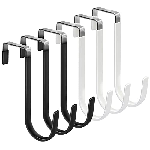 FYY Over the Door Hooks, Single-Hanger 6 Pack, Fits Doors 1 3/8" Mix | Heavy Duty Metal, Hold 20lbs, Rubber-Coated, No-Drilling, for Bathroom Dorm, Hanging Towels Clothes Hats Bags Coats Wreaths - color: A Black & White, size: Short, style: 6 Pack