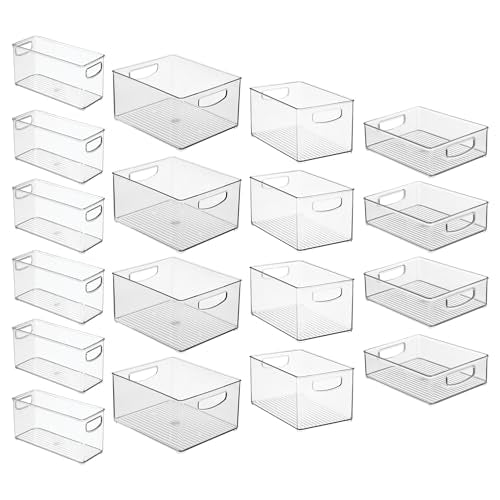 iDesign Stackable Plastic Handle Bin Storage Organizers, 18 Pack, Clear | For Kitchen, Fridge, Pantry, Home, Assortment Set - style: Pack of 18