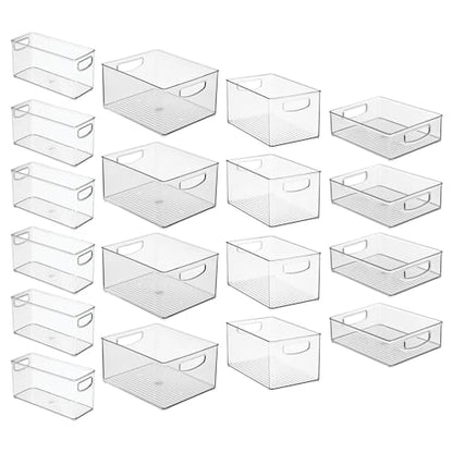 iDesign Stackable Plastic Handle Bin Storage Organizers, 18 Pack, Clear | For Kitchen, Fridge, Pantry, Home, Assortment Set - style: Pack of 18