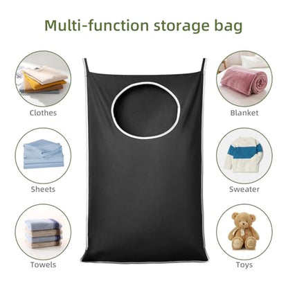 KEEPJOY XL Black Door Hanging Laundry Hamper, 36.5" x 22.5" Large Capacity Hanging Hamper Bag with Large opening and Strong Hooks for All Family Laundry, Blankets, and Toys (Black,1-Pack) - color: Black