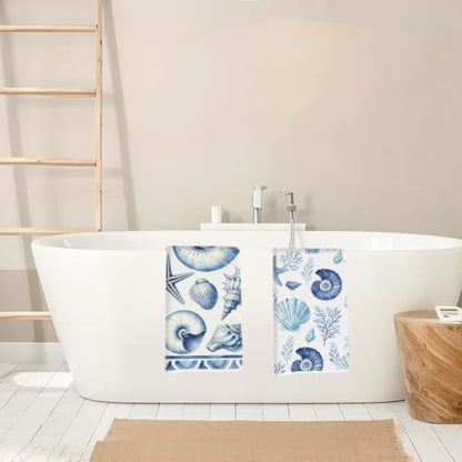 Coastal Beach Waffle Kitchen Towel Soft Absorbent Hand Tea Towels Set of 2 - color: Multi 1572