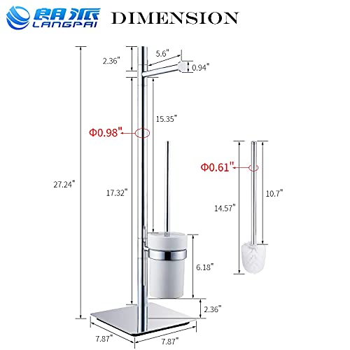 Freestanding Toilet Brush and Paper Holder Set Superior Hotel Luxury Style Join Roll Paper and Toilet Brush Non-Skid Sturdy Floor Stand Brass Chrome with White Ceramic Cup - color: Brass Toilet Brush and Roll Paper Holder Set