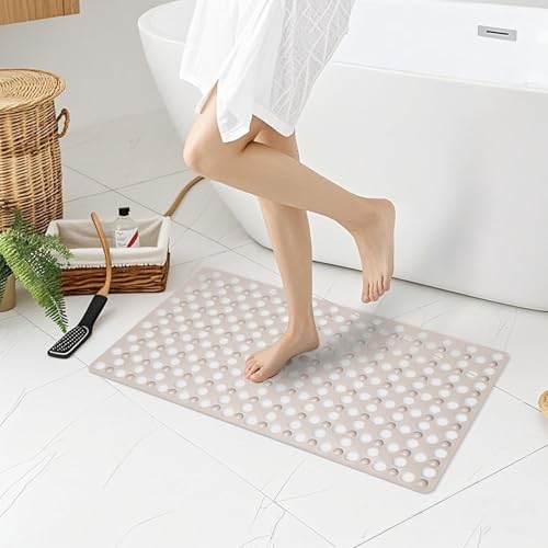 Non Slip Bathtub and Shower Mat 31x17 inch,Bath Mat with Quick Dry Drain Holes and Suction Cups, Soft Comfortable Safe Bathroom Mat for Bath Tub, Floor, Tile (Khaki) - color: Khaki