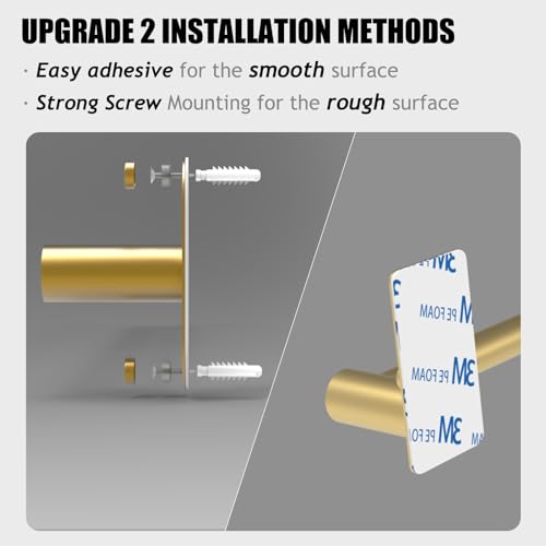 Towel Bar, Adhesive or Drill Wall Mount, Brushed Gold, 2 Pack | Adjustable 14.4 to 25.2 Inch, 304 Stainless Steel Hand Towel Holder, Square Base Towel Racks for Bathroom, Kitchen Use - color: Standard Length–gold