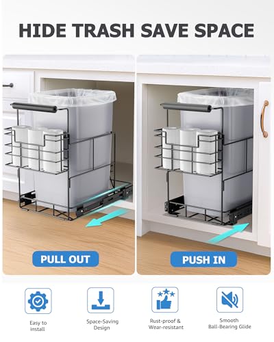 Bulado Pull Out Trash Can Under Cabinet with Removable Trash Bag Holder | Space-Saving Under Sink Trash Can, Fits 30–40 Qt Bins, Supports 125 lbs, Easy Install, Soft-Close Slide, Bin Not Included