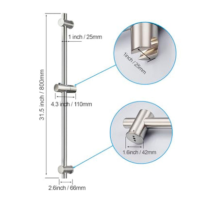 31.5 Inch Shower Slide Bar Wall Mount – Brushed Nickel Shower Sliding Bar with Adjustable Shower Head Holder – Detachable Shower Head Slide Bar for Bathroom