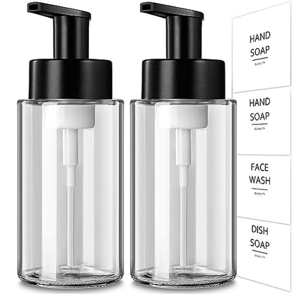 RYTOXILO Foaming Soap Dispenser, 10 oz/300ml Foaming Hand Soap Dispenser, 2 Pack Glass Foaming Soap Dispenser for Bathroom Kitchen, Clear Refillable Foam Soap Dispenser Bottle with Waterproof Labels - color: Clear Bottle, size: 10 Fl oz