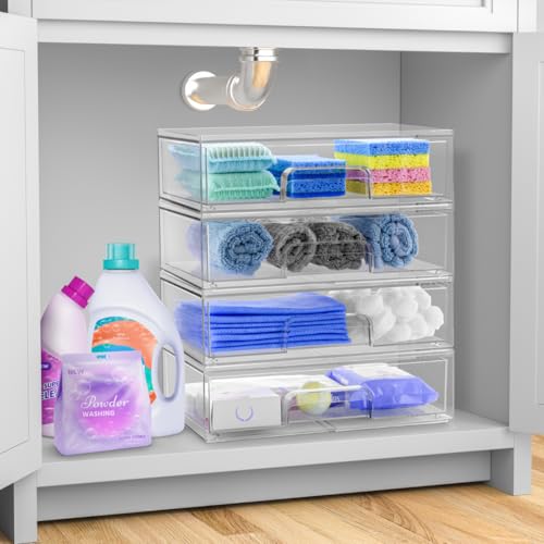 Sorbus Acrylic Storage Containers - 2 Pack, Stackable Storage Bins Set for Bathroom Organization - Clear Acrylic Drawer Organizers - Makeup Case Pull-Out Drawers (12.1’’ Wide) - size: 2 Pack, 12.1’’ Wide