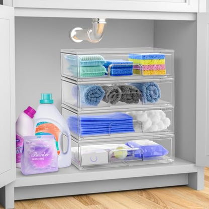Sorbus Acrylic Storage Containers - 2 Pack, Stackable Storage Bins Set for Bathroom Organization - Clear Acrylic Drawer Organizers - Makeup Case Pull-Out Drawers (12.1’’ Wide) - size: 2 Pack, 12.1’’ Wide