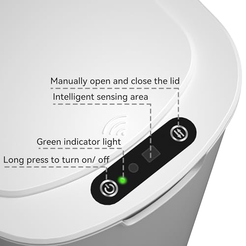 5 Gallon Motion Sensor Bathroom Trash Can Automatic Garbage Cans with Lid Touchless Smart Slim Plastic Trash Bin for Kitchen, Bedroom, Toilet, Office, Living Room - color: White