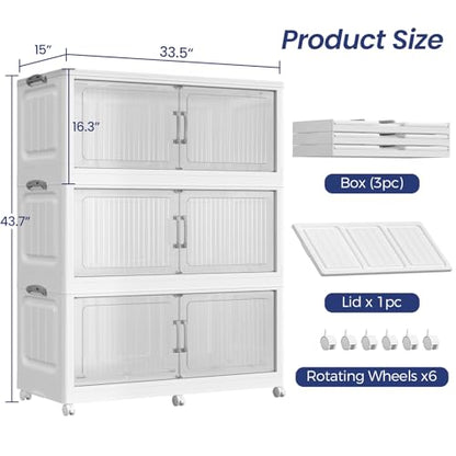 150Gal Extra Large Stackable Storage Bins with Lid, 600QT Foldable Collapsible Storage Box with Doors and Wheels, Plastic Closet Organizers Container Drawer for Bedroom Dorm Kitchen, 3Pack - size: 50Gal-3Pack