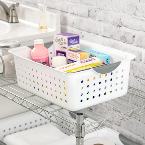 Sterilite Medium Ultra™ Basket, Open Plastic Storage Bin, White, 6 Pack | Classic Storage Organizer Baskets for Countertops, Pantry Shelves, Kitchen Cabinets, Laundry Rooms & Home Offices