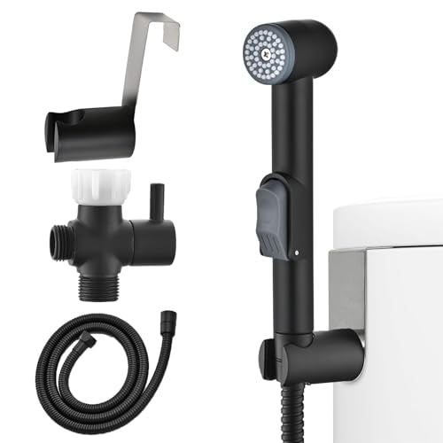 Matte Black Handheld Bidet Sprayer for Toilet - Durable ABS Bathroom Jet for Feminine Hygiene, Baby Cloth Diaper Washer & Pet Bathing - Lightweight Attachment with Hose, Easy DIY Installation