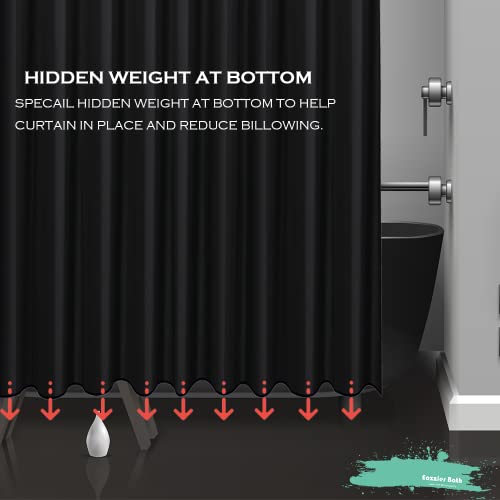 Waterproof Fabric Shower Curtain or Liner with Bottom Weight,72"x72" Black Strip Soft Hotel Quality Cloth 2-in-1 Shower Curtain with 12 Metal Grommet Holes,Light-Weight & Machine Washable