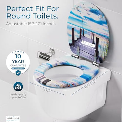 SANILO Wooden Toilet Seat with Soft Close [ROUND] - Decorative, Quiet & Slow Close Molded Wood Seat - With Strong Bumpers & Hinges - Adjustable Fit – Sunset - color: Sunset