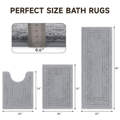Pauwer Bathroom Rugs Sets 3 Piece, Plush Absorbent Bath Rug, Light Grey | Microfiber Bath Mat Set, Non Slip Washable, Quick Dry Floor Carprt, Soft U Shaped Toilet Mats For Bathroom Shower Sink - color: Light Grey