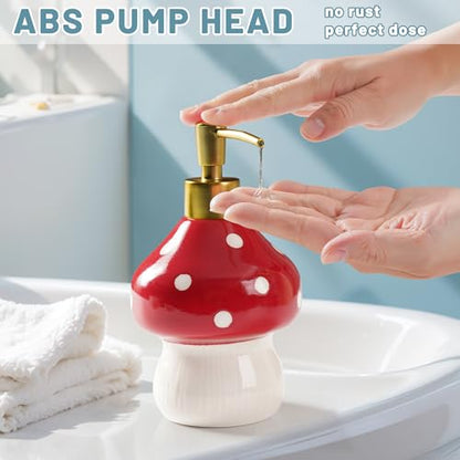 RQYIXI 17 Oz Mushroom Ceramic Soap Dispenser with ABS Pump,Refillable Liquid Bathroom soap Dispenser for Lotion,Body Wash,Cute Kitchen Soap Dispenser for Dish Soap,Hand Soap - color: Mushroom