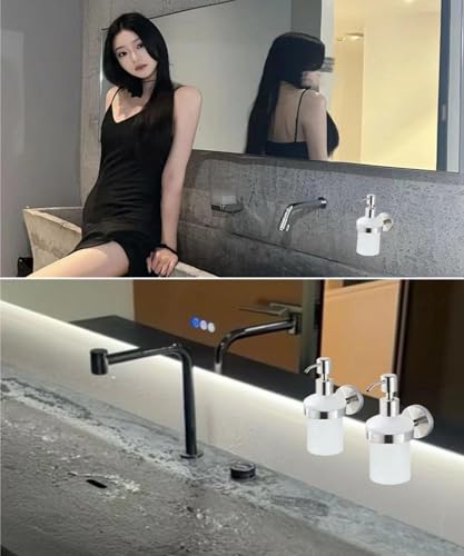 Hand Soap Dispenser Wall Mount, Glass Pump Bottle for Kitchen & Bathroom, Dish Soap Dispenser with Stainless Steel Pump, Dispenser Pump Bottle for Lotions,Liquid Soaps