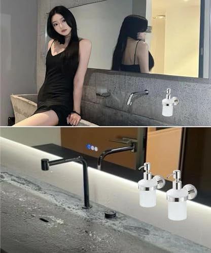 Hand Soap Dispenser Wall Mount, Glass Pump Bottle for Kitchen & Bathroom, Dish Soap Dispenser with Stainless Steel Pump, Dispenser Pump Bottle for Lotions,Liquid Soaps