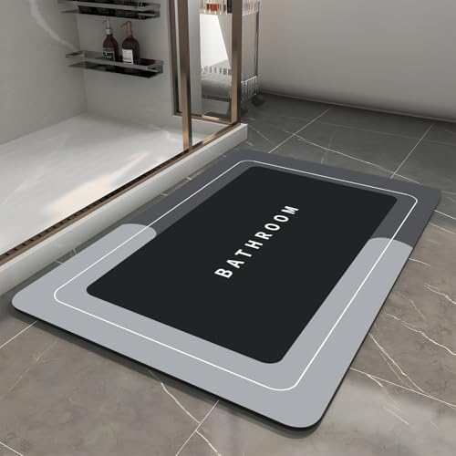 Bath Mat, Quick-Drying Non-Slip Thin Bathroom mat Super Absorbent Bath mats Rug-Bath Mats for Bathroom Floor Bathtub Vanity-Bathmat Bath Rug Easy Care Black 27.5" x15.7" - color: Black