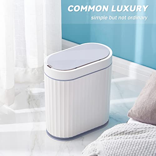 ELPHECO Bathroom Trash Can with Lid, 2 Gallon, Motion Sensor, White Grey | Automatic Garbage Can, Slim Plastic Wastebasket, Smart Trash Bin for Bedroom, Bathroom and Office - color: White Grey