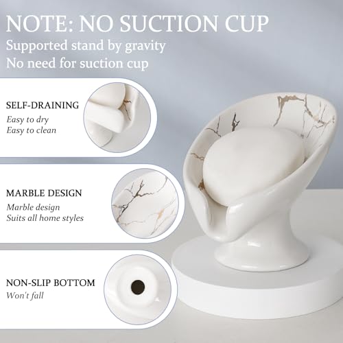 Soap Dish, Soap Holder Self Draining Leaf Shape Soap Dishes, Ceramic Drain Soap Dish for Sink Bathroom Shower Kitchen, Easy to Clean Keeps Soap Dry, Cream White & Gold Marble Pattern, ANTIS'S HOME - color: 1pcs-marble White