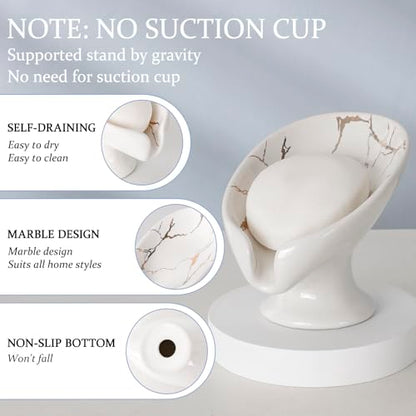 Soap Dish, Soap Holder Self Draining Leaf Shape Soap Dishes, Ceramic Drain Soap Dish for Sink Bathroom Shower Kitchen, Easy to Clean Keeps Soap Dry, Cream White & Gold Marble Pattern, ANTIS'S HOME - color: 1pcs-marble White