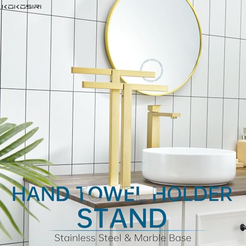 KOKOSIRI Hand Towel Bars Standing Towel Rack with Marble Base for Bathroom Kitchen Vanity Countertop, Gold Stainless Steel 15.7'' Height THS0001-SM-BG - color: Brushed Gold, size: 2-Bar