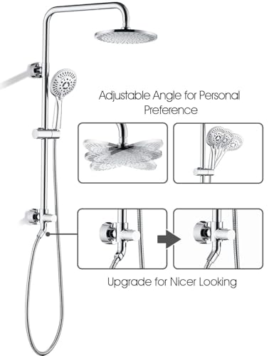 BRIGHT SHOWERS Rain Shower Heads System Including 9 Inch Rainfall Shower Head and Handheld Shower Head with Height Adjustable Holder, Solid Brass Rail and 60" Long Stainless Steel Shower Hose, Chrome - color: chrome plated, size: 2.5 Gallon Per Minute