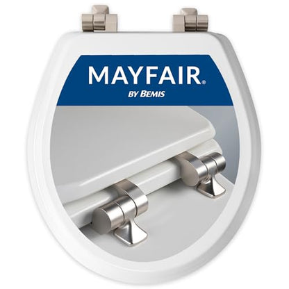 Mayfair Bennett Toilet Seat with Brushed Nickel Hinges, Slow Close Wood Seat, Secure Metal Hinges, Easy Install, Made in USA, Round, White - color: Brushed Nickel, size: Round