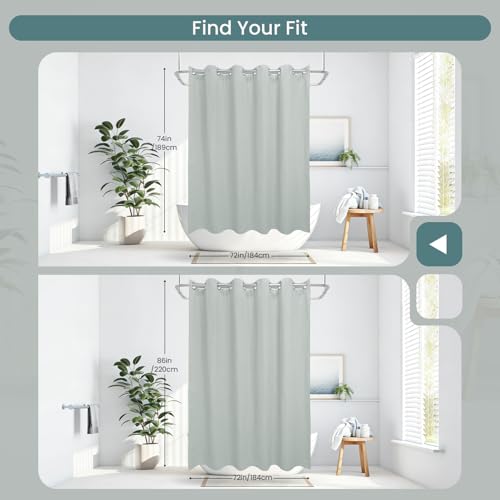 No Hook Shower Curtain Set with Snap-in Detachable Liner, 230 GSM Waffle Weave Fabric, Heavy Duty Water-Repellent (Sage Green, 72" W x 74" L(Pack of 1)) - color: Sage Green, size: 72"W x 74"L (Pack of 1)