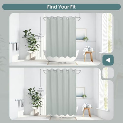 No Hook Shower Curtain Set with Snap-in Detachable Liner, 230 GSM Waffle Weave Fabric, Heavy Duty Water-Repellent (Sage Green, 72" W x 74" L(Pack of 1)) - color: Sage Green, size: 72"W x 74"L (Pack of 1)