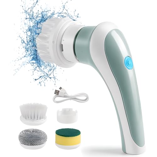 OBEST Electric Spin Scrubber, Cordless Cleaning Brush with 3 Replaceable Brush Heads, Rechargeable Handheld Shower Cleaner Dish Scrubber for Kitchen, Bathroom, Tub, Floor, Window, Cups, Tiles, Sink