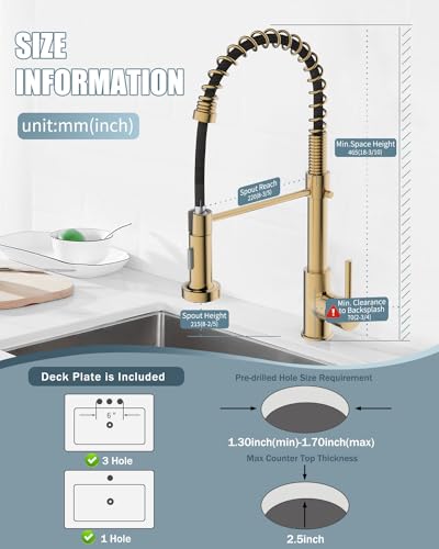 Kitchen Faucet, Brushed Gold Faucet for Kitchen Sink, Kitchen Sink Faucet with Pull Down Sprayer, Single Handle Stainless Steel Kitchen Faucets with Dual Function Spray Head - color: C-Brushed Gold, style: Classic