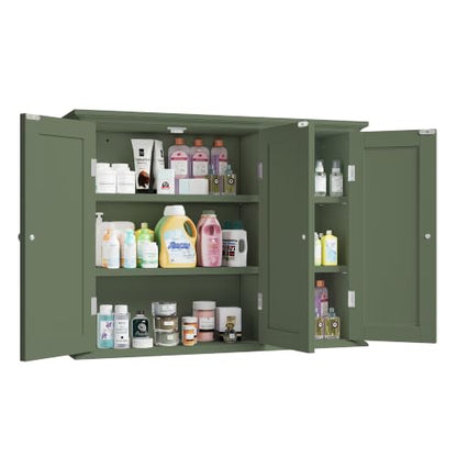 ChooChoo Laundry Cabinet with 3 Doors and Adjustable Shelves | 9.06"D x 31.1"W x 24"H, Bathroom Wall Cabinet, Cupboard, Green - color: Green, size: 9.06"D x 31.1"W x 23.4"H