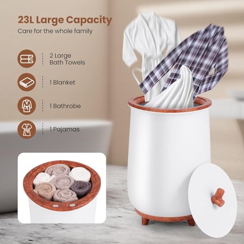HOMGX Towel Warmer Bucket, 23L Large Towel Warmer for Bathroom, Auto Shut Off Towel Heater w/3 Heat Modes, 4 Timers, Fits Up to Two 40"X70" Oversized Towels, Bathrobes, Blankets (Coffee)