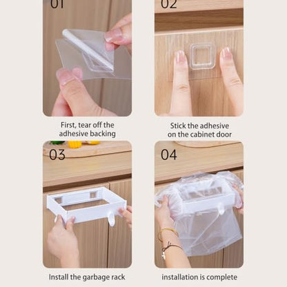 Foldable Wall-Mounted Trash Rack – No Drill Collapsible Hanging Garbage Bag for Cabinet Doors Table Sides Kitchen Bathroom Office ﻿ (White) - color: White
