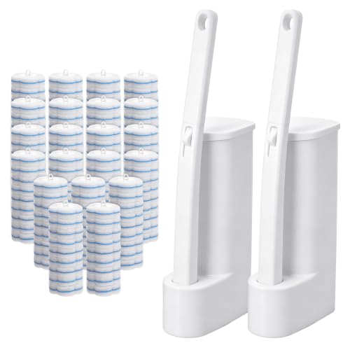 2 Pack Disposable Toilet Bowl Brush and Holder, Toilet Cleaning System-2 Toilet Bowl Wand, 2 Storage Caddy&96 Toilet Brush Refills Wall-Mount Toilet Brush for Effective Deep Scrub Toilet