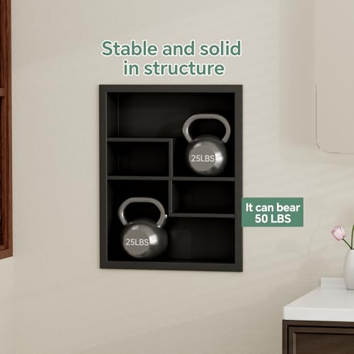 Stainless Steel Recessed Medicine Cabinet 14 * 18, Rust-proof Metal Wall Niche, In Wall Shower Niche Shelf Insert Replacement, Recessed Medicine Cabinets for Drywall, with 4 Compartments, Black - color: Black, size: 18''H * 14''W (4 Compartments)